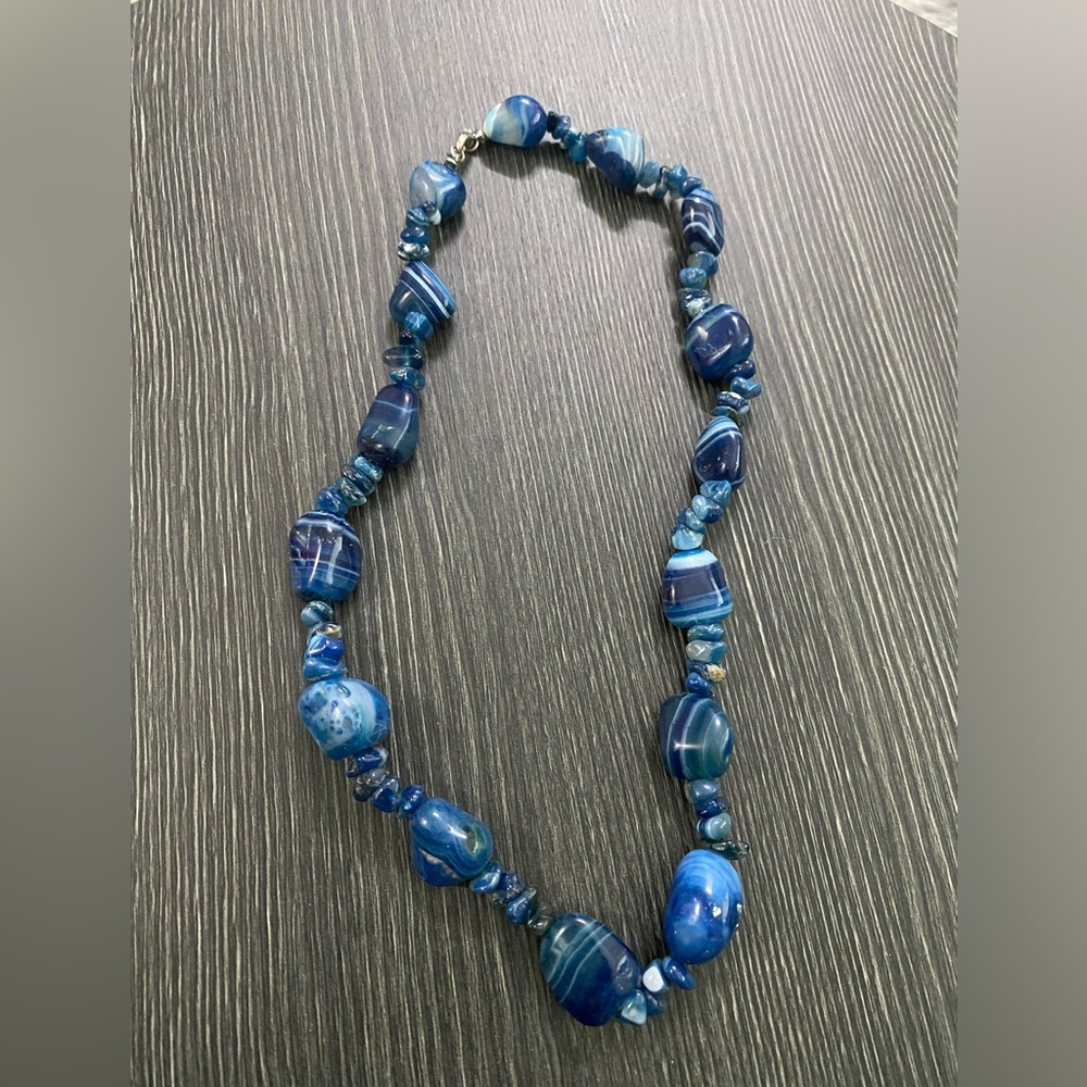 Blue dyed  agate  Bead Necklace – Women Jewelry